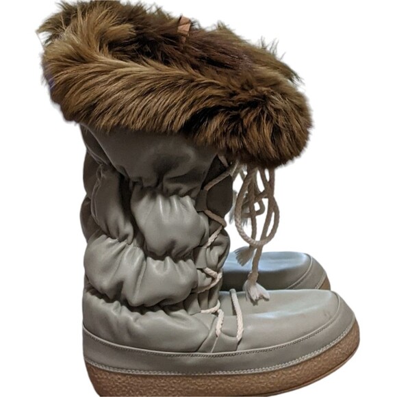 Diadora leather fur lined accented snow boots moon lace up platform taupe 40/41 - Picture 12 of 12